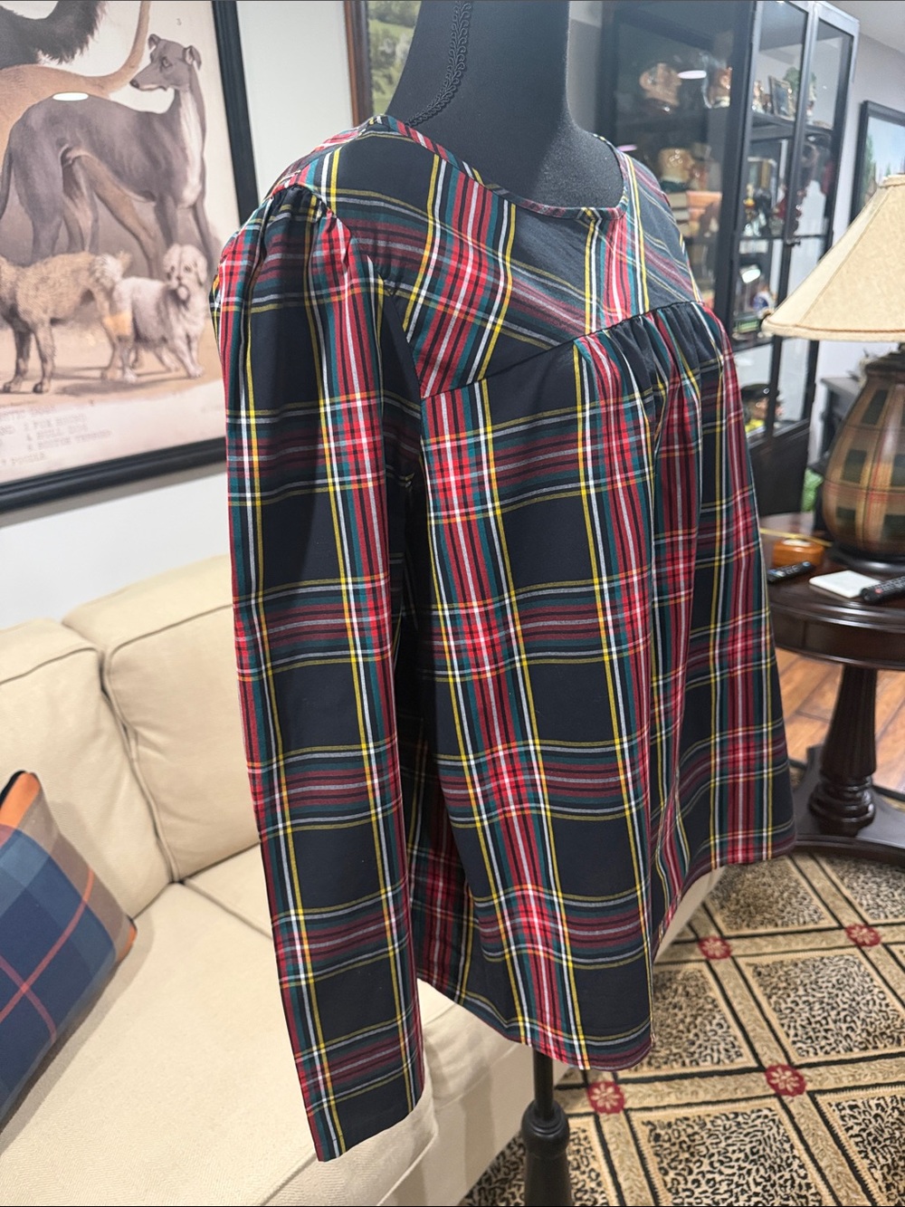 J. Crew Plaid Long-Sleeve Top multi colored plaid. Sz XL excellent condition - Picture 2 of 6